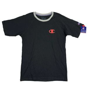 Champion Mens Cotton Logo Crewneck Short Sleeve Pajama T-Shirt Black S